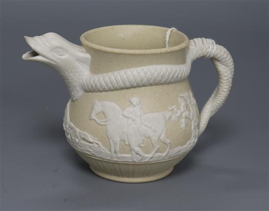 A 19th century yellow ground jug with snake handle height 8cm